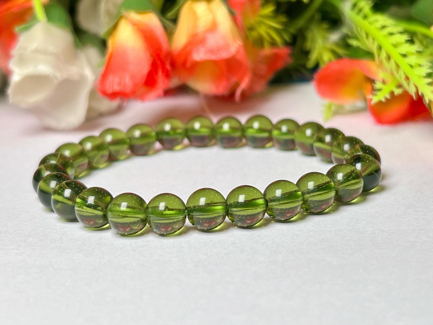 Czech Republic Moldavite Stone Bracelet l Stretchable Bracelet l Unisex Bracelet l 7 MM Bracelet