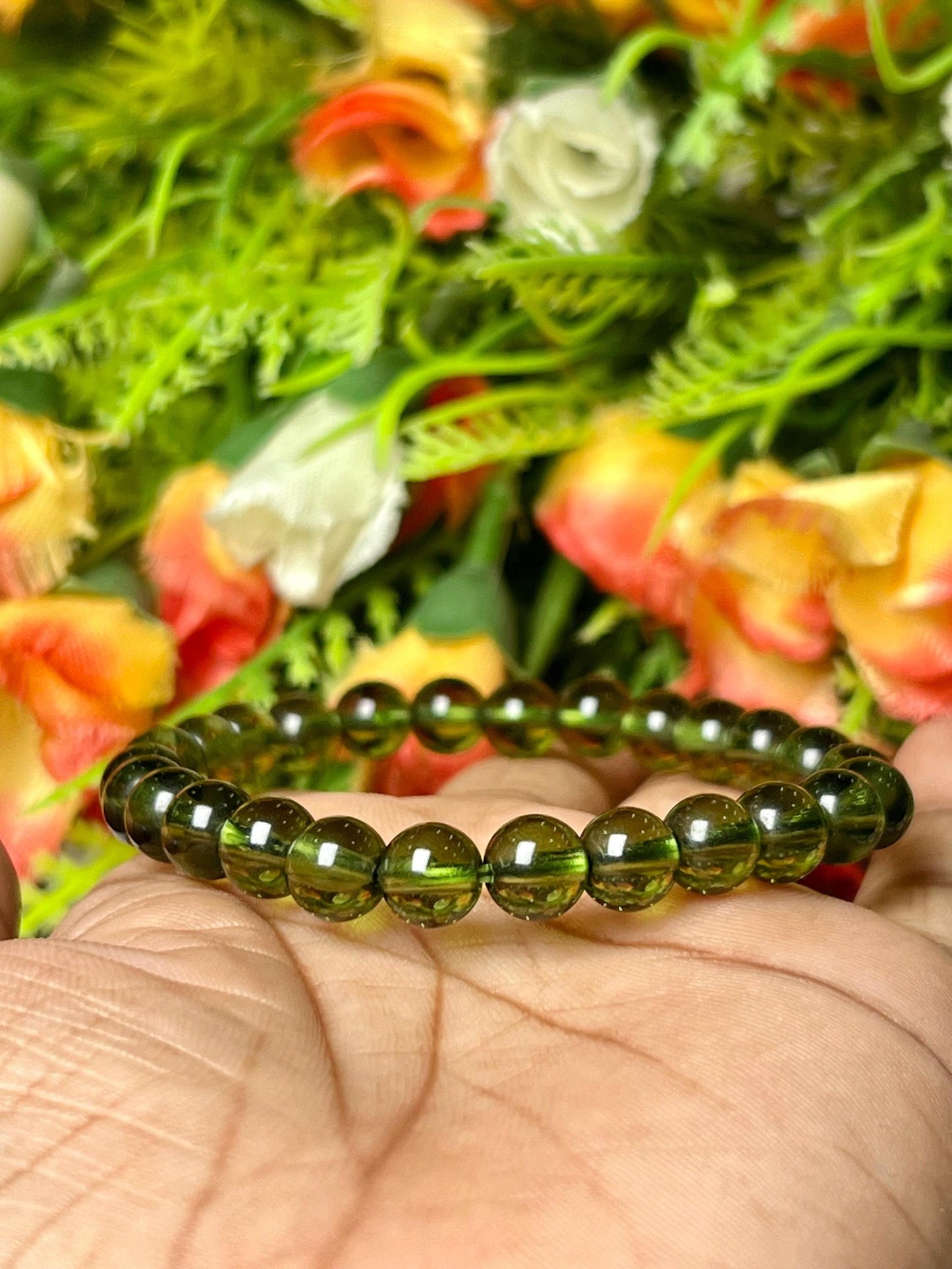 Czech Republic Moldavite Stone Bracelet l Stretchable Bracelet l Unisex Bracelet l 7 MM Bracelet