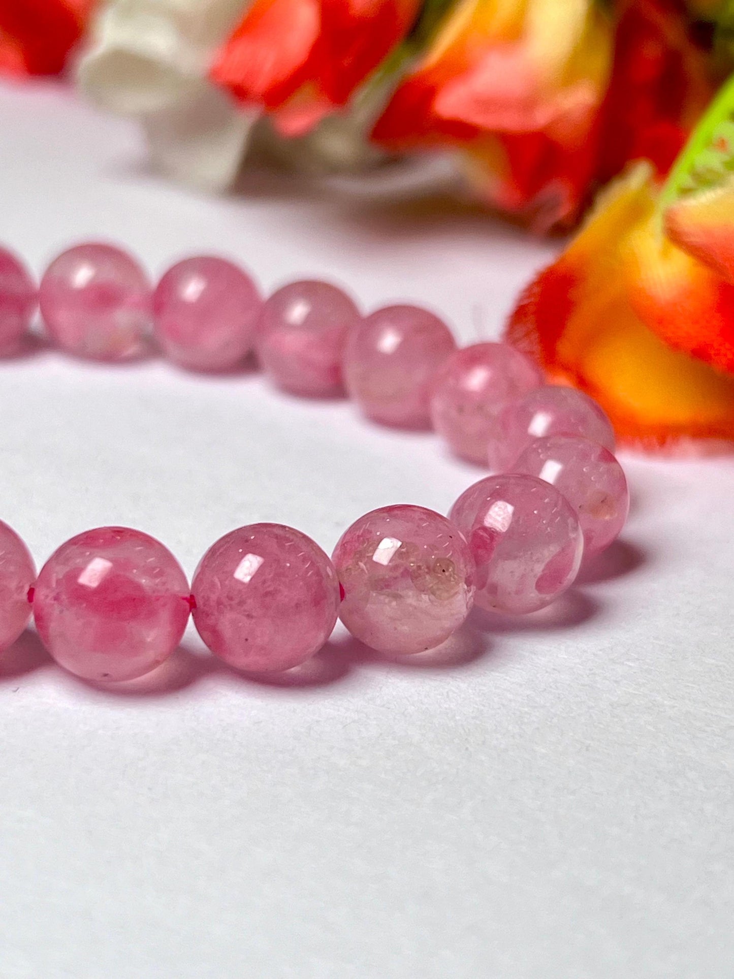 Rhodonite In Quartz Stone Bracelet l Cherry Blossom Sakura Rhodonite Stone Stretchable Bracelet l Unisex Bracelet l 10 MM Bracelet