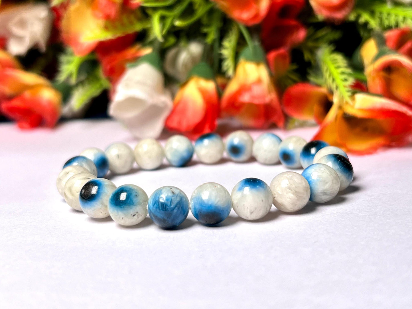 Blue Ice Nakaurite Stone Bracelet l Stretchable Bracelet l Unisex Bracelet l 9 MM Bracelet