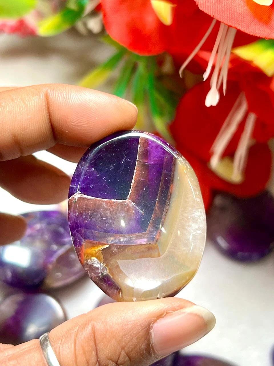 Ametrine Stone Worry Stone – Crystal Worry Stone – Pocket Stone – Healing Crystal - 4cmx3cm Thumb Stone One (1) Piece