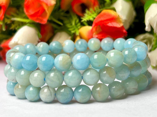 Aquamarine Stone Bracelet l Stretchable Bracelet l Unisex Bracelet l 8 MM Bracelet