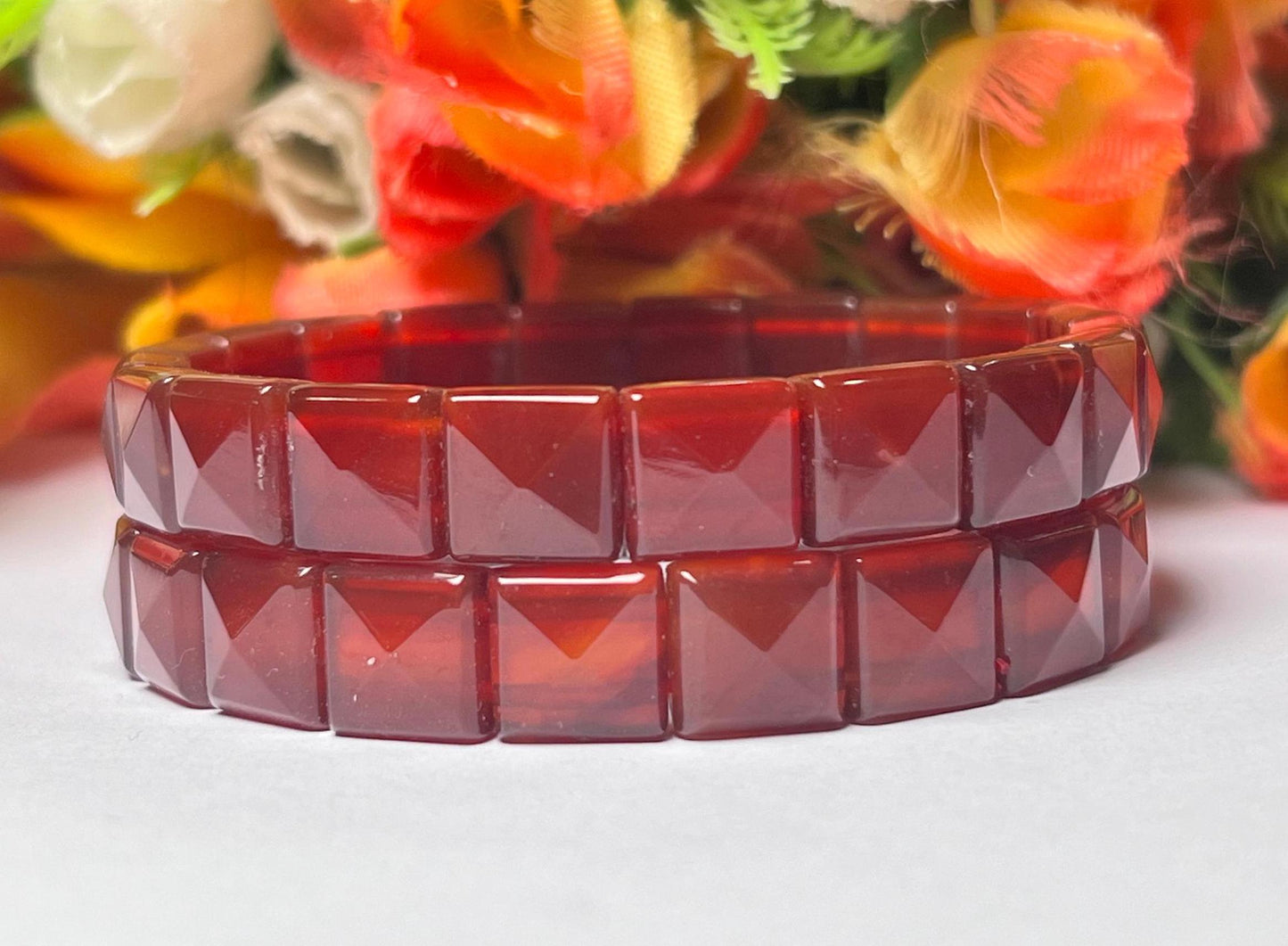 Red Onyx Stone Pyramid Shape 10 MM Bracelet