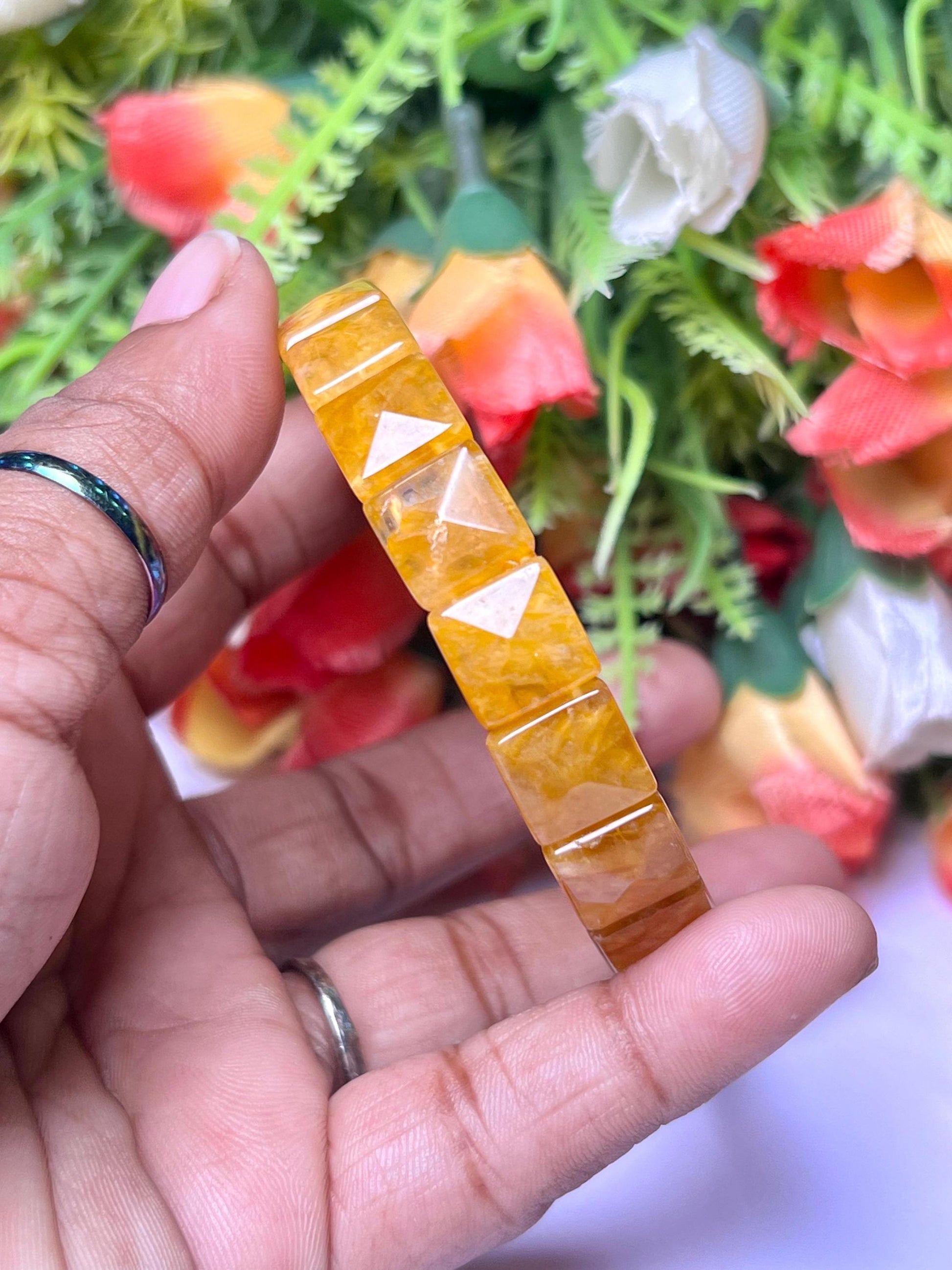 Citrine Stone Pyramid Shape 10 MM Bracelet