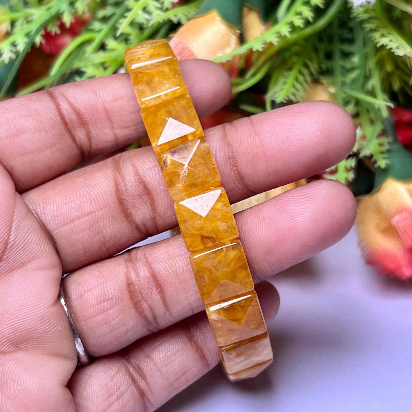 Citrine Stone Pyramid Shape 10 MM Bracelet