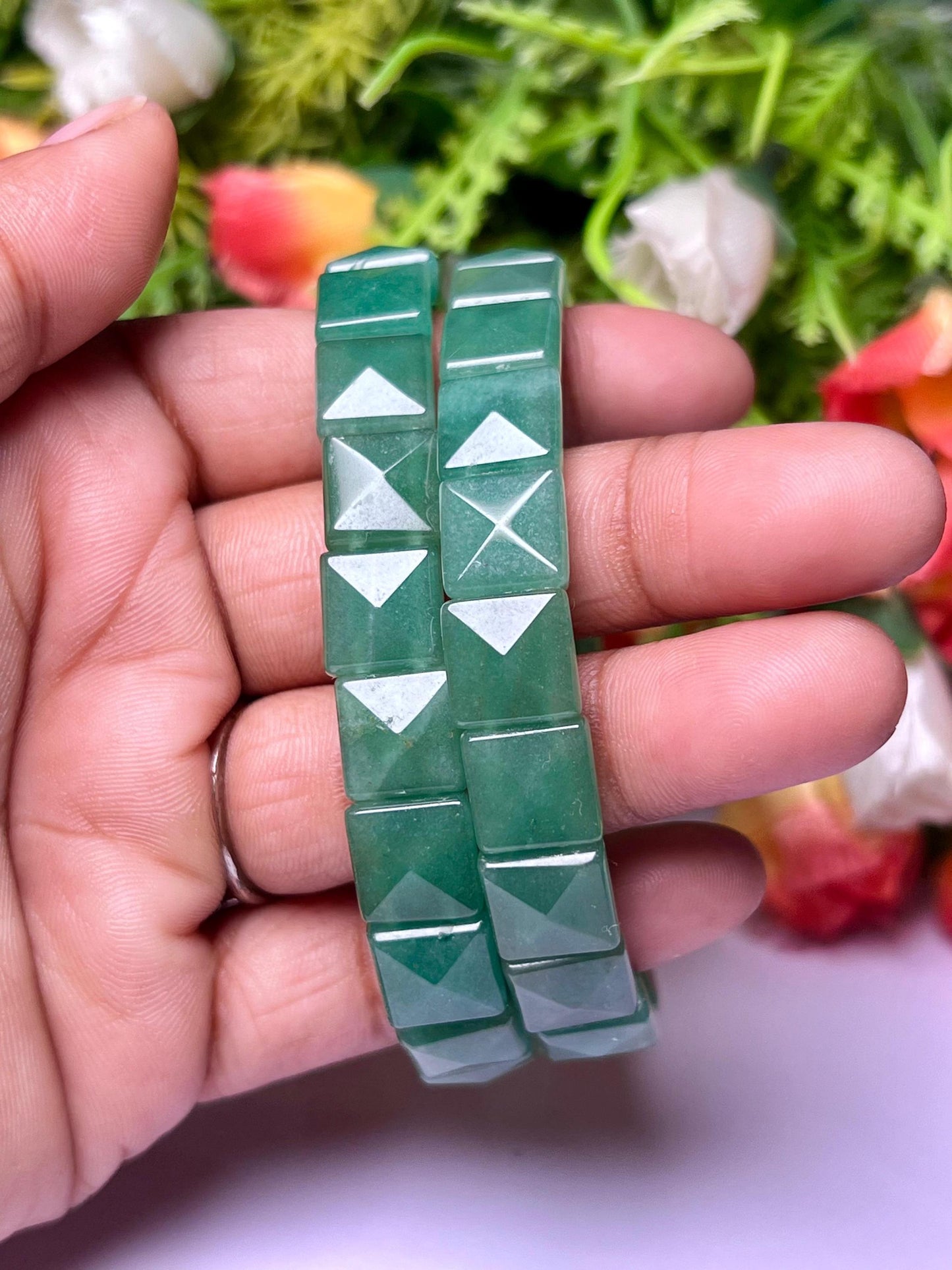 Green Aventurine Stone Pyramid Shape 10 MM Bracelet