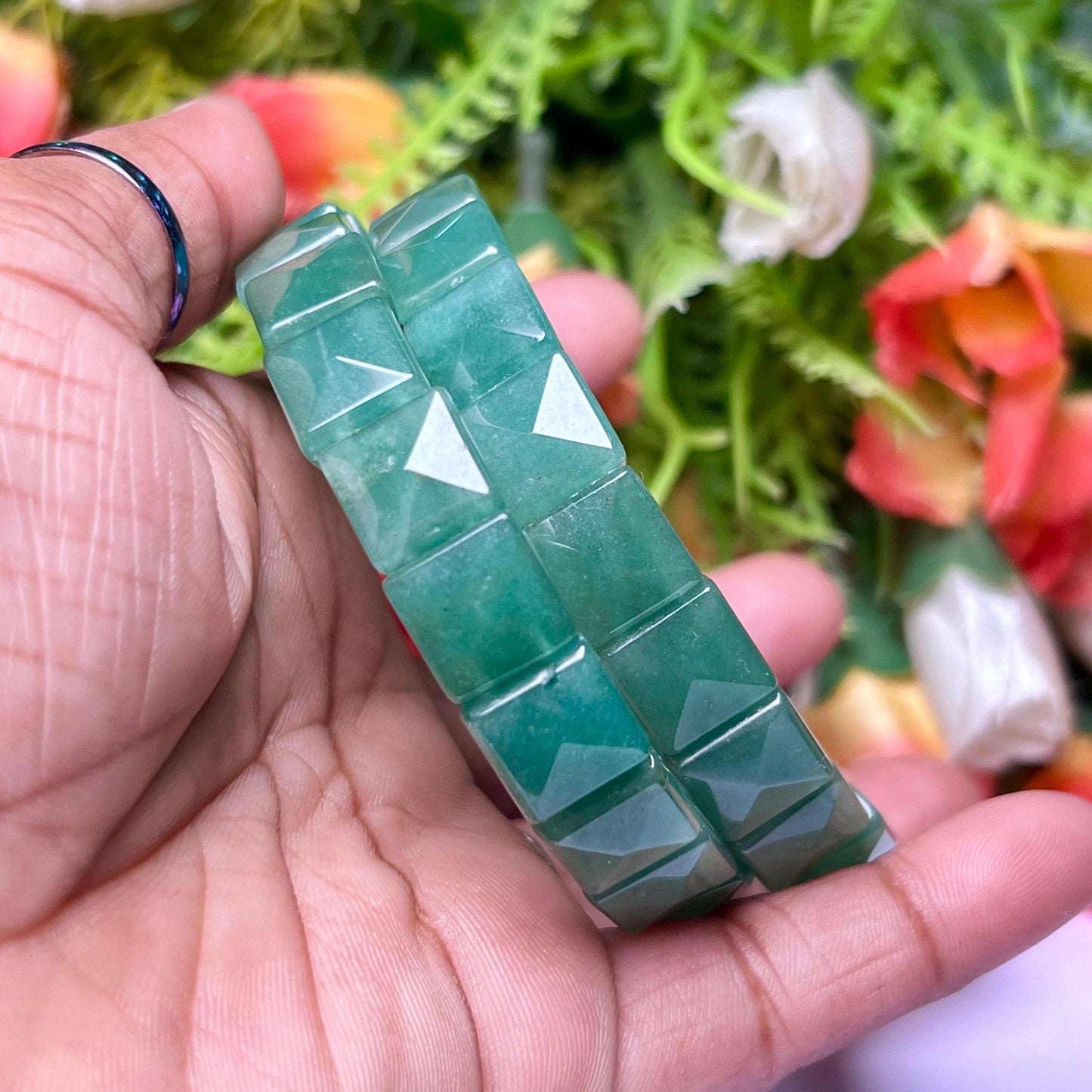 Green Aventurine Stone Pyramid Shape 10 MM Bracelet