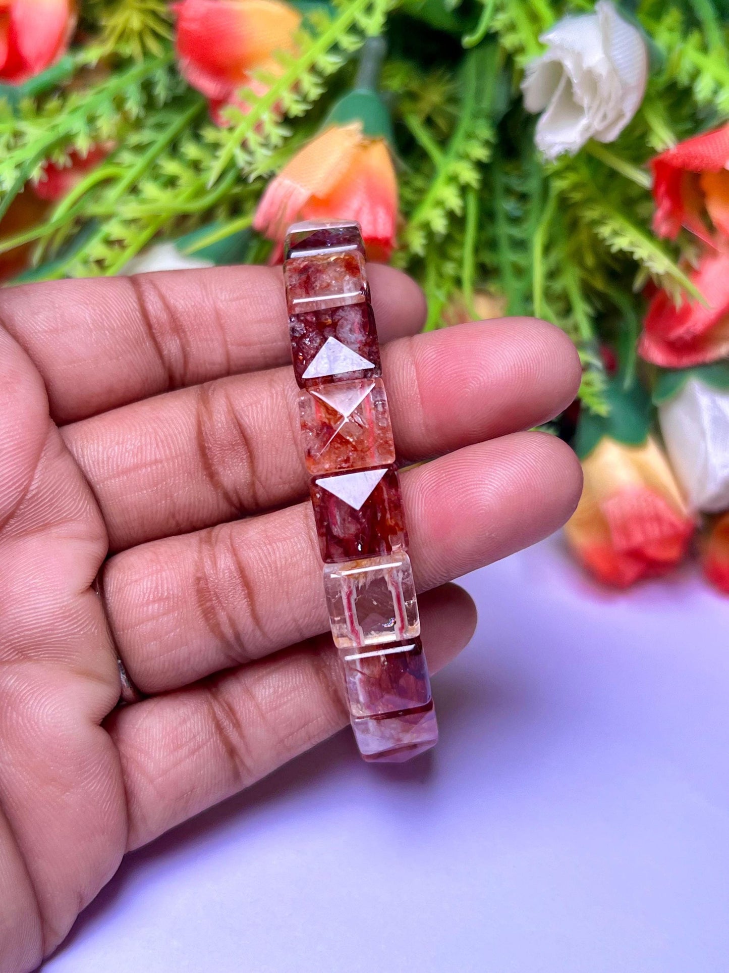 Red Fire Azeztulite Stone Pyramid Shape 10 MM Bracelet