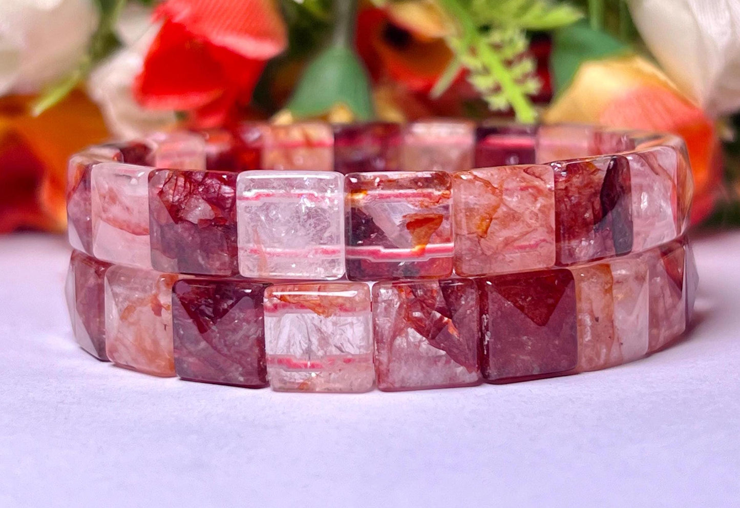 Red Fire Azeztulite Stone Pyramid Shape 10 MM Bracelet