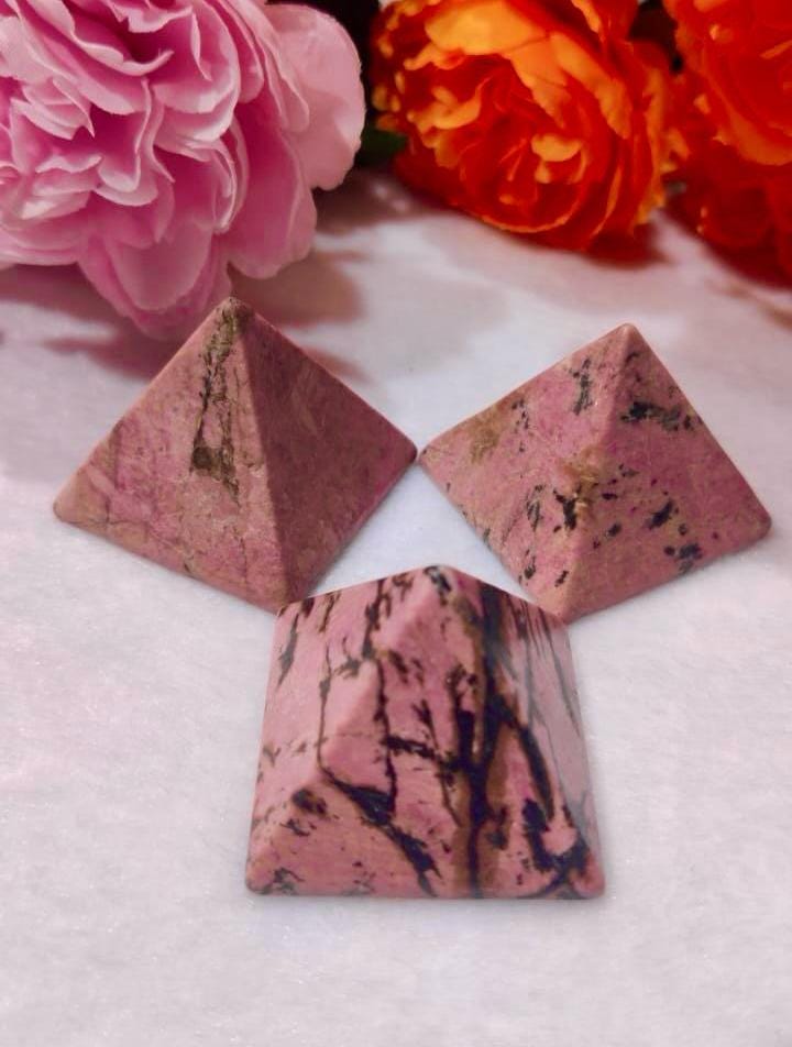 35MM Rhodonite Gemstone Pyramid, Premium Quality 'A' Grade, Healing Crystals, Crystal Grids, Reiki