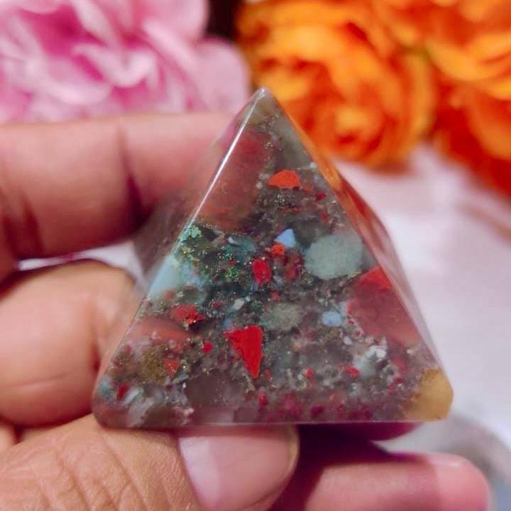 35MM African Blood Stone Gemstone Pyramid, Premium Quality 'A' Grade, Healing Crystals, Crystal Grids, Reiki