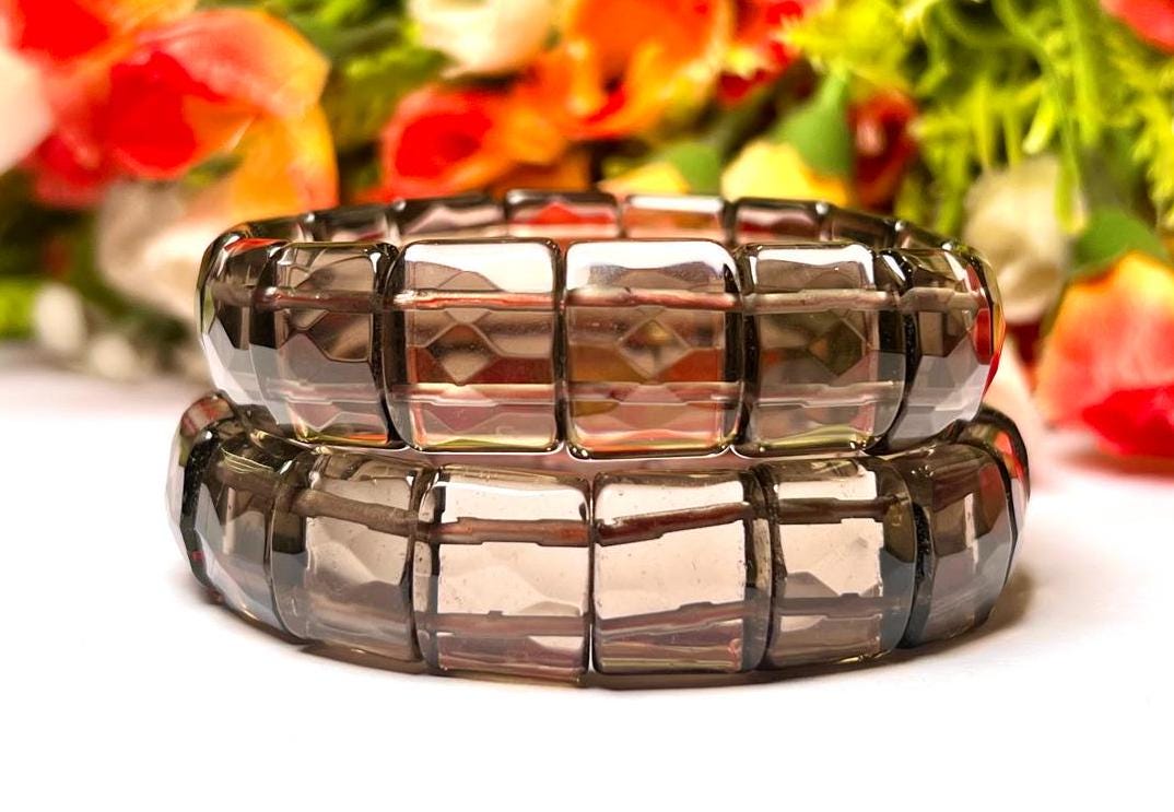 15 MM Smoky Quartz Stone Bracelet l Stretchable Bracelet