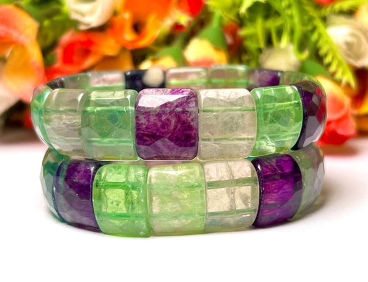 15 MM Multi Rainbow Fluorite Stone Bracelet l Stretchable Bracelet