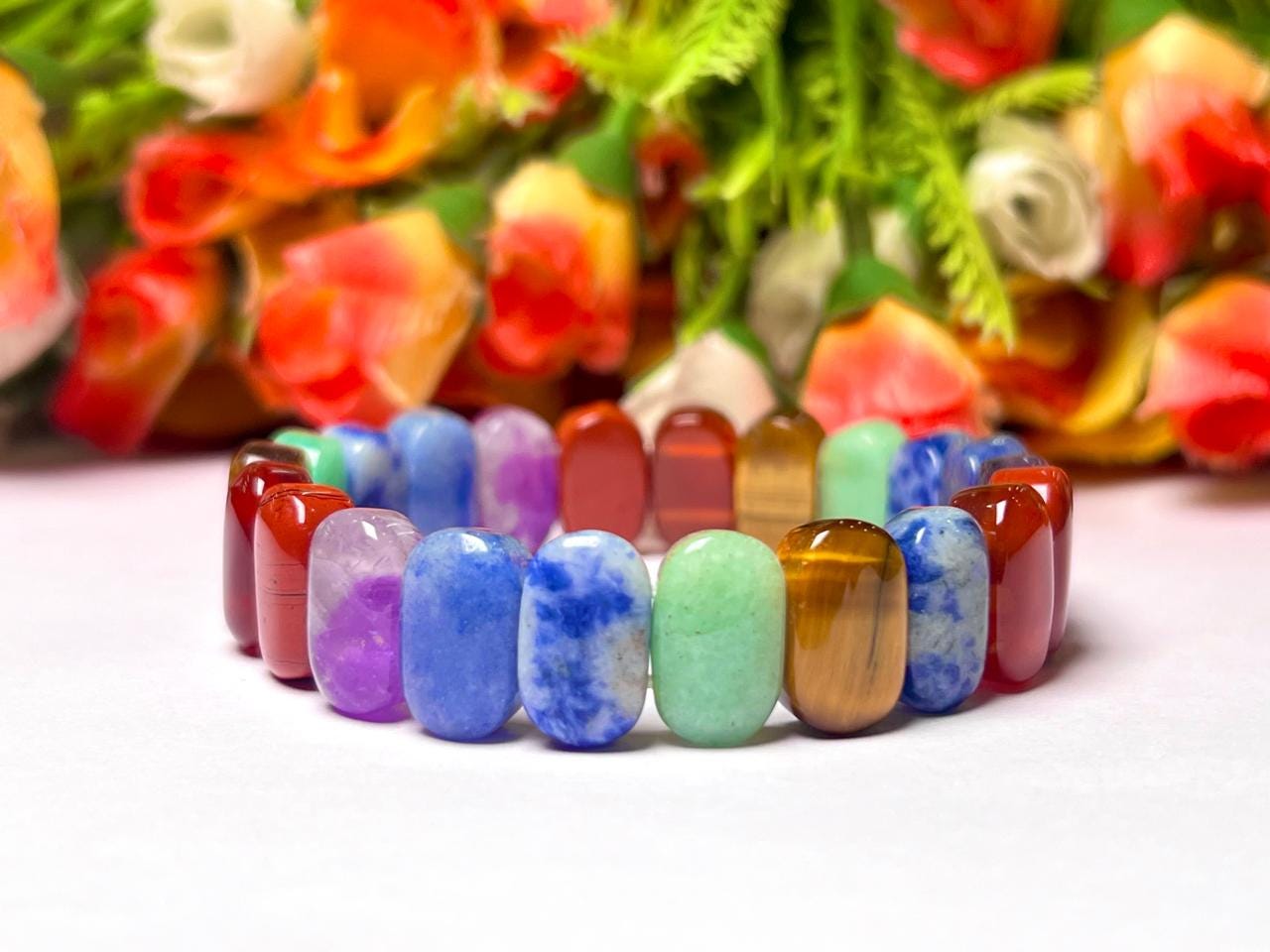 15 MM 7 Seven Chakra Stone Bracelet l Stretchable Bracelet