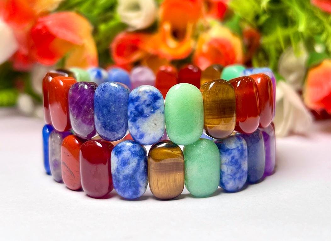 15 MM 7 Seven Chakra Stone Bracelet l Stretchable Bracelet