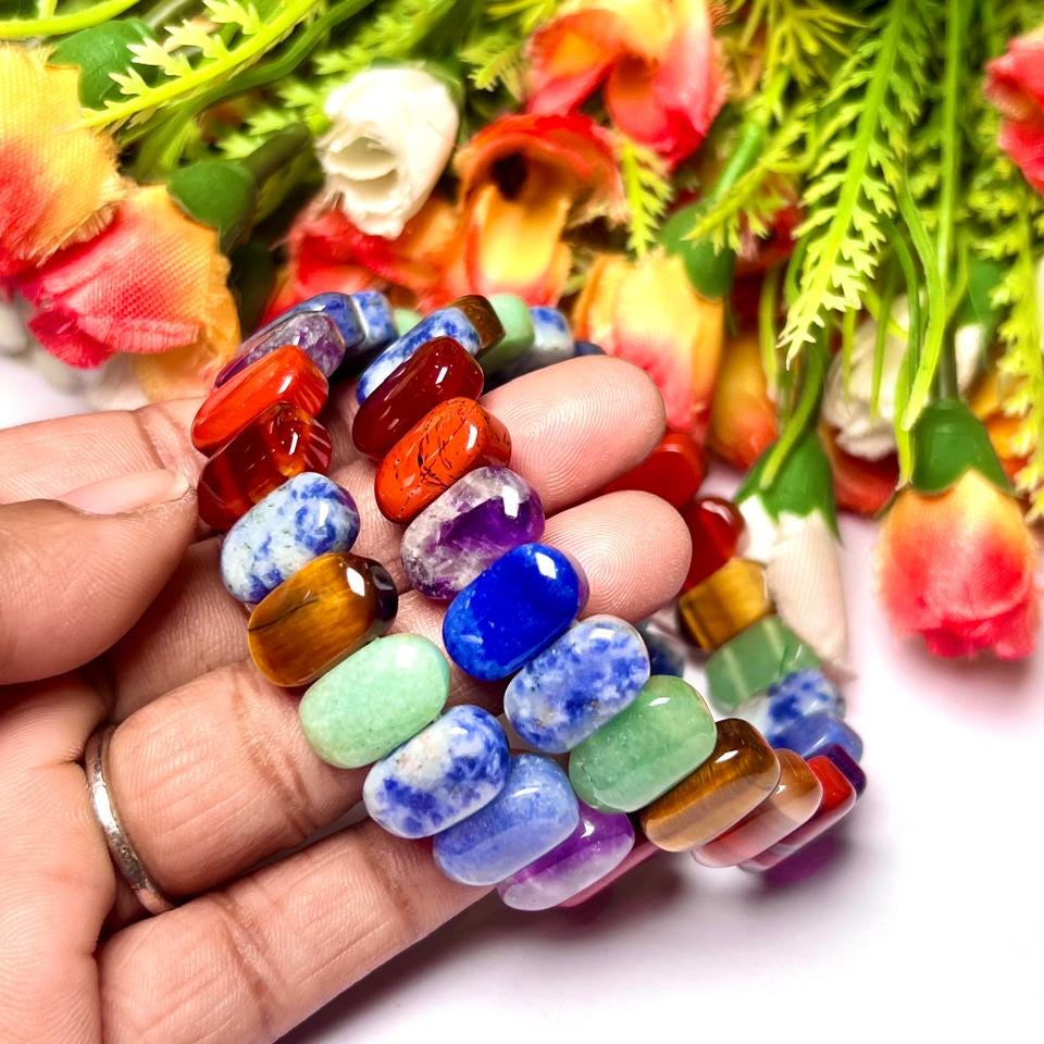 15 MM 7 Seven Chakra Stone Bracelet l Stretchable Bracelet