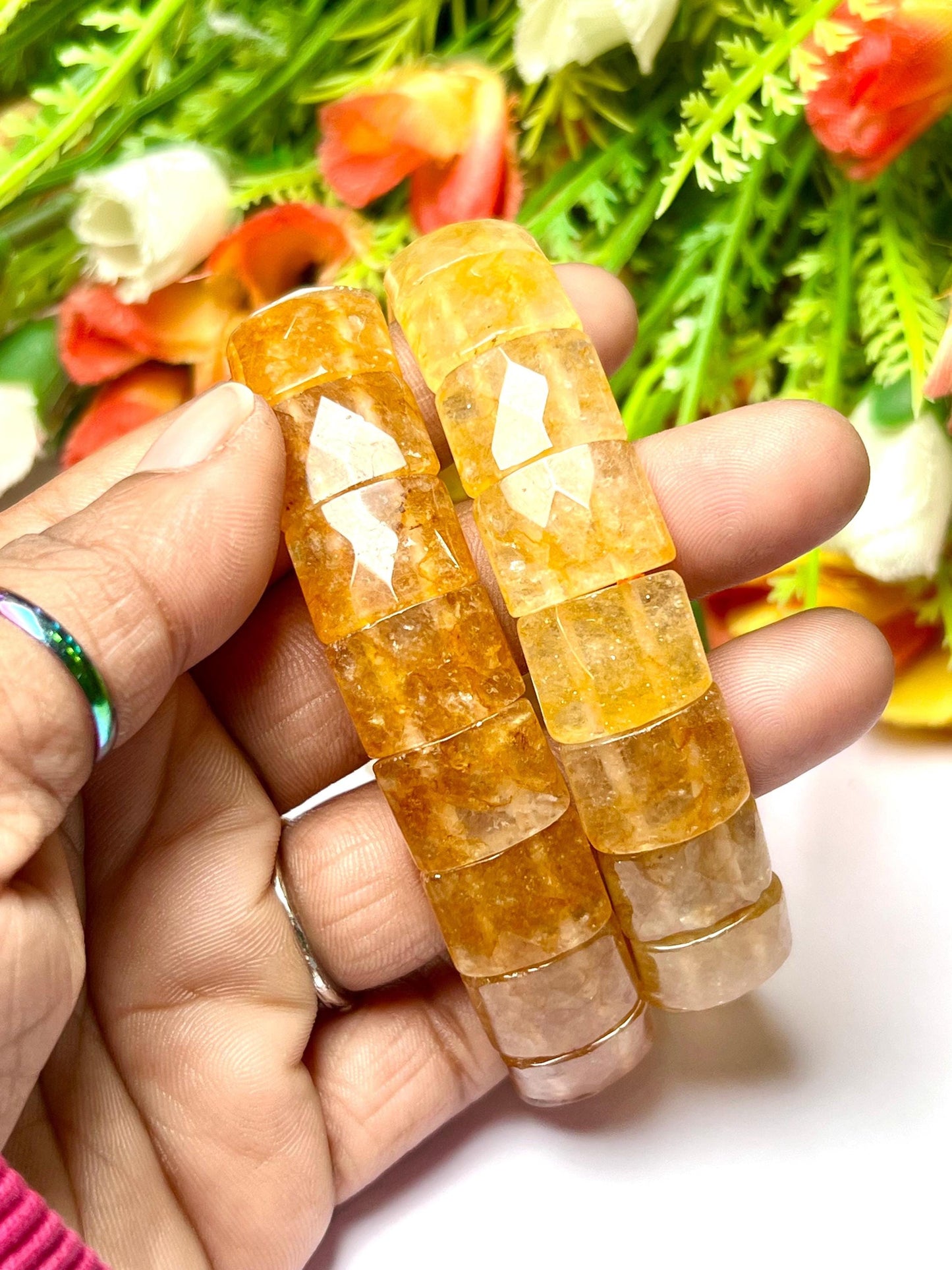 15 MM Citrine Stone Bracelet l Stretchable Bracelet