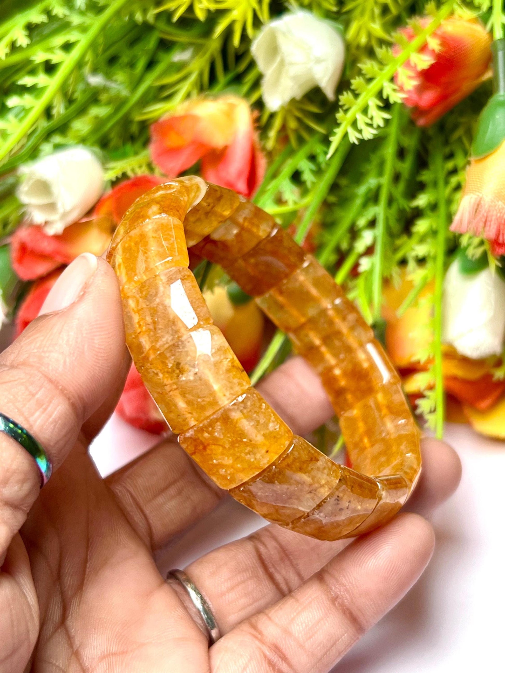 15 MM Citrine Stone Bracelet l Stretchable Bracelet