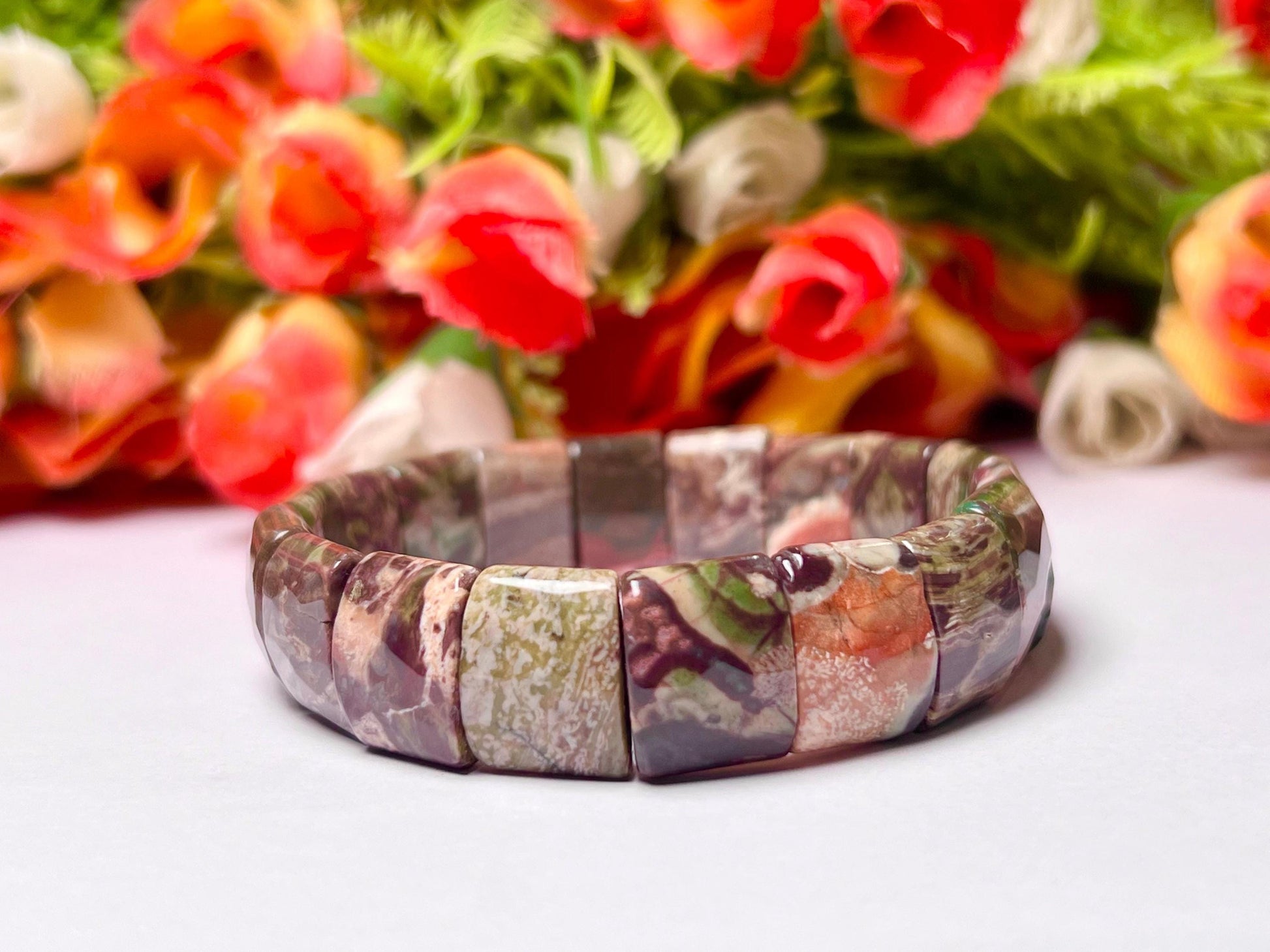 15 MM Petrified Wood Stone Bracelet l Stretchable Bracelet