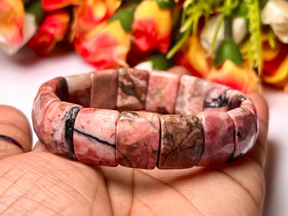 15 MM Rhodonite Stone Bracelet l Stretchable Bracelet