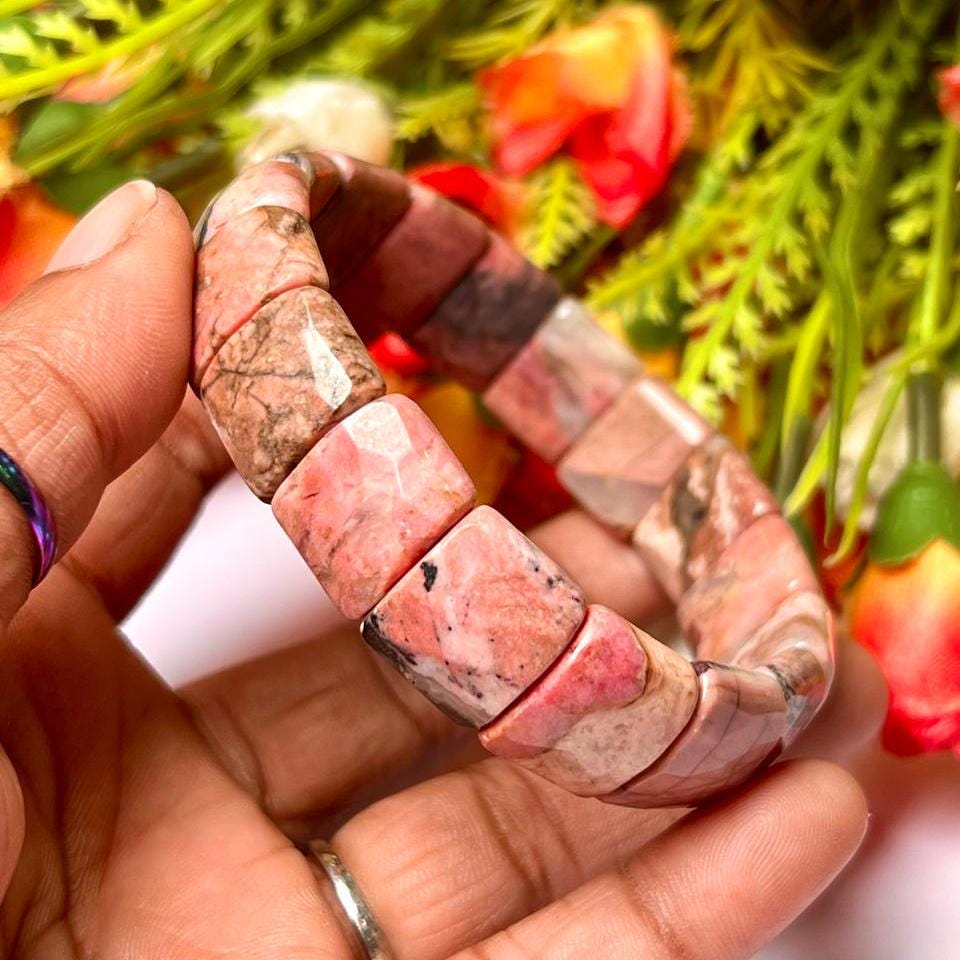 15 MM Rhodonite Stone Bracelet l Stretchable Bracelet