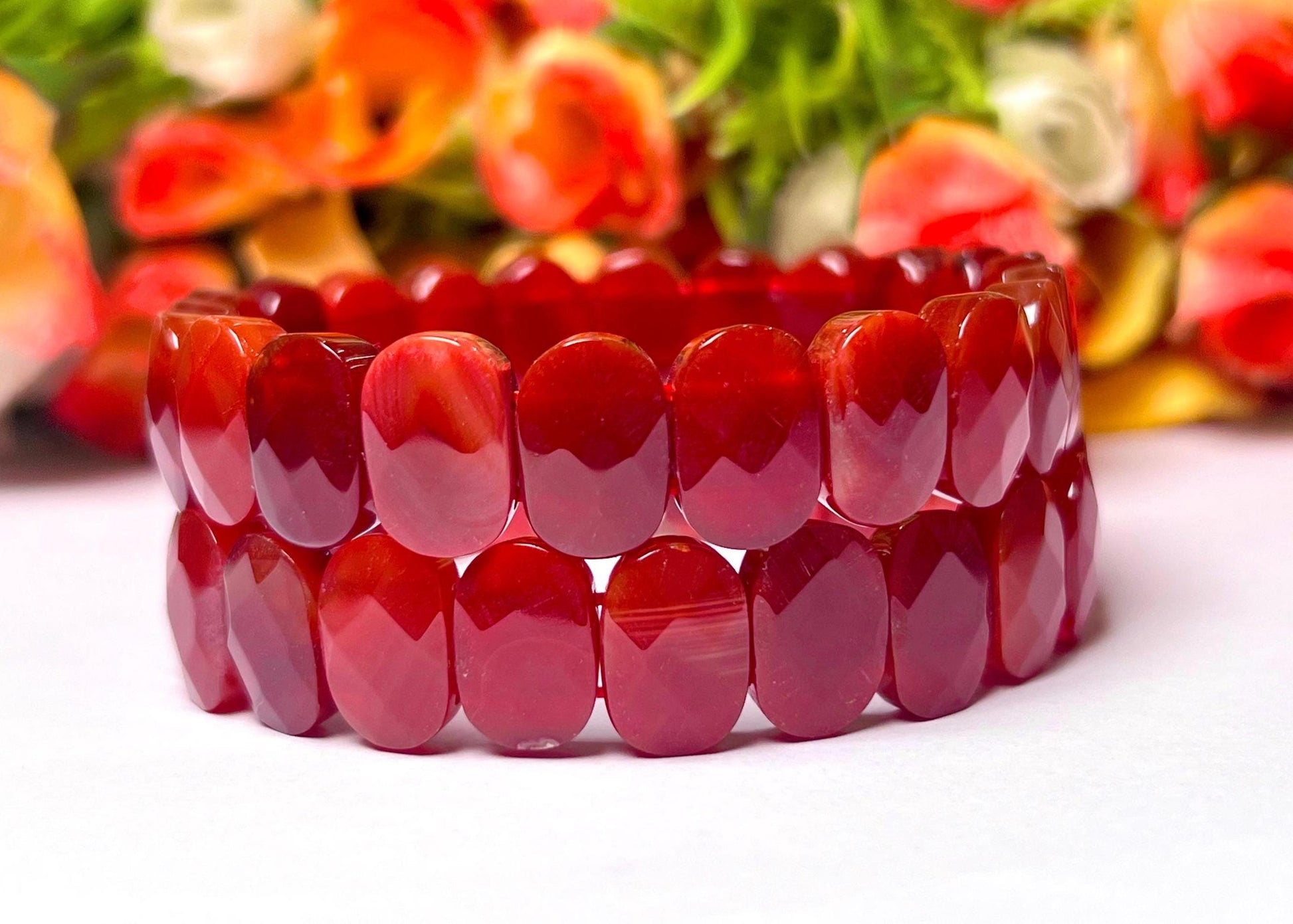 15 MM Carnelian Stone Bracelet l Stretchable Bracelet