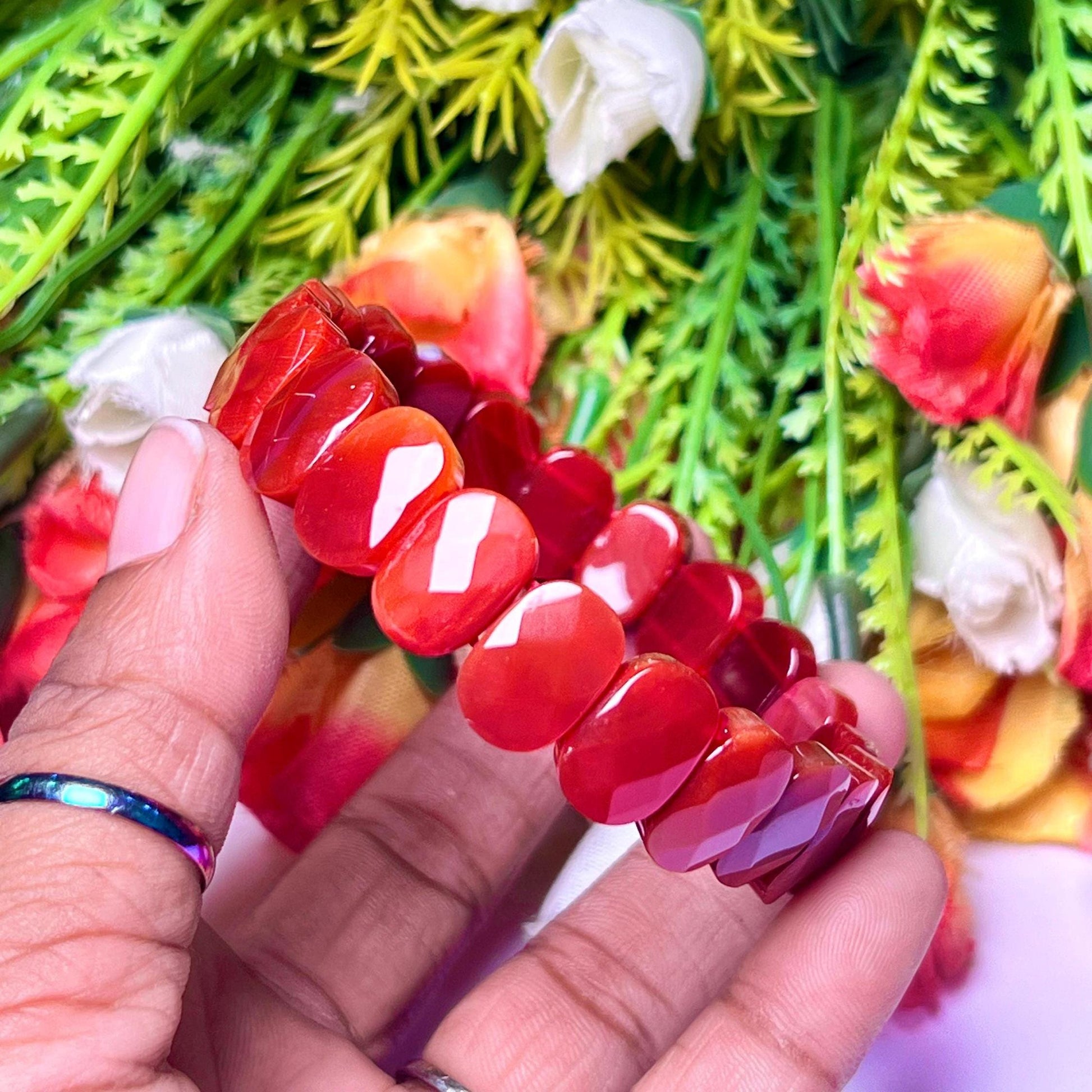 15 MM Carnelian Stone Bracelet l Stretchable Bracelet