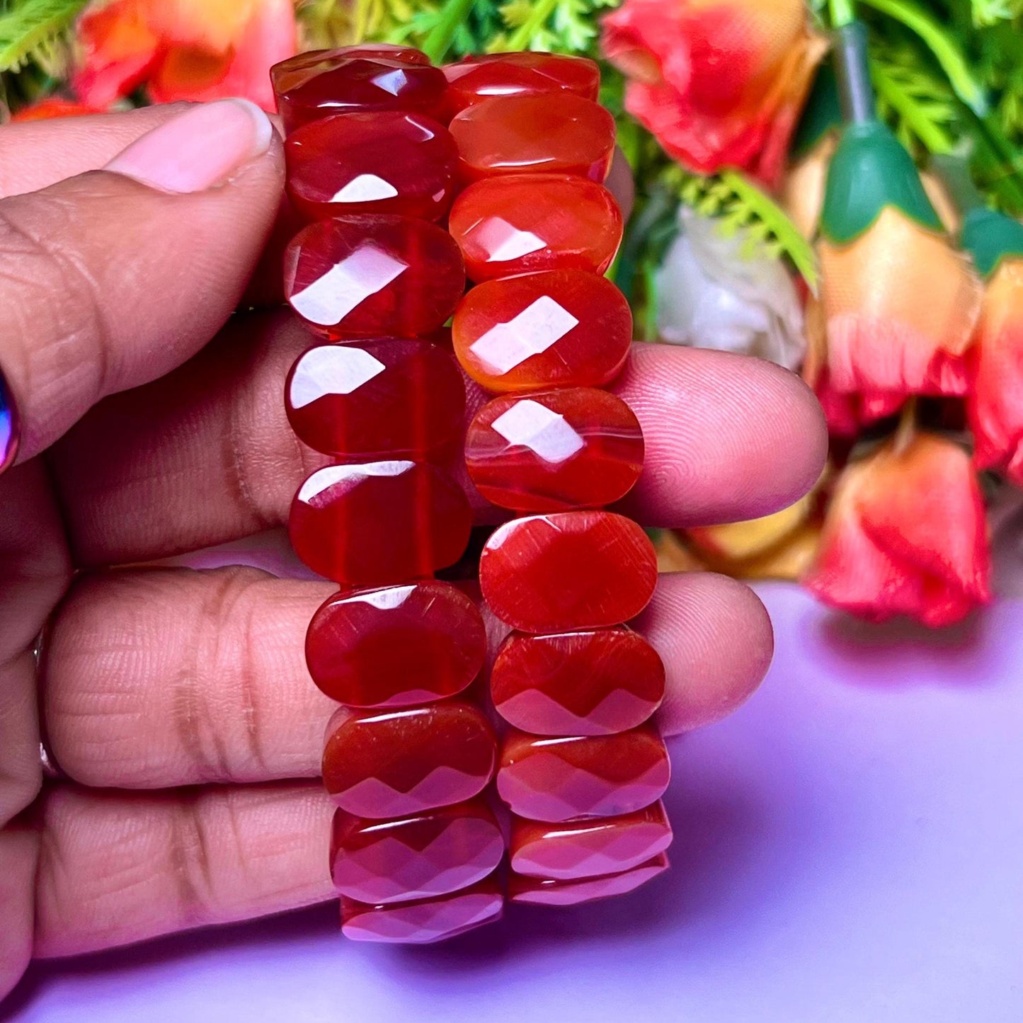 15 MM Carnelian Stone Bracelet l Stretchable Bracelet