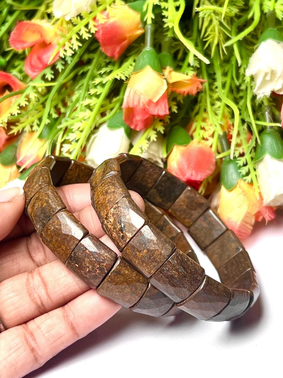 15 MM Bronzite Stone Bracelet l Stretchable Bracelet