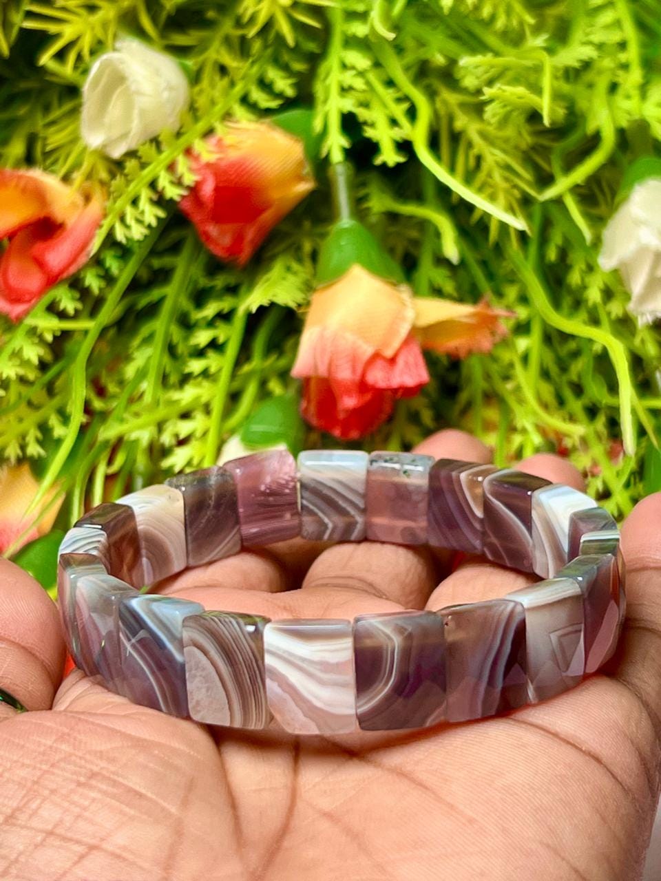 15 MM Botswana Agate Stone Bracelet l Stretchable Bracelet