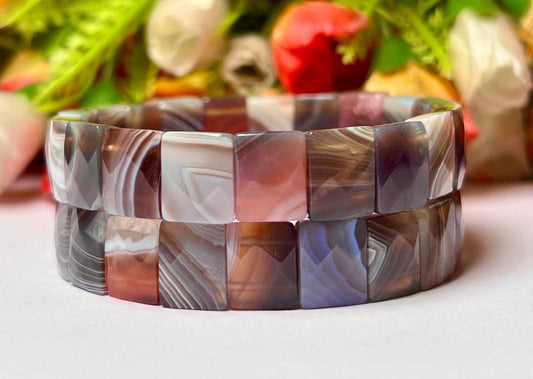 15 MM Botswana Agate Stone Bracelet l Stretchable Bracelet