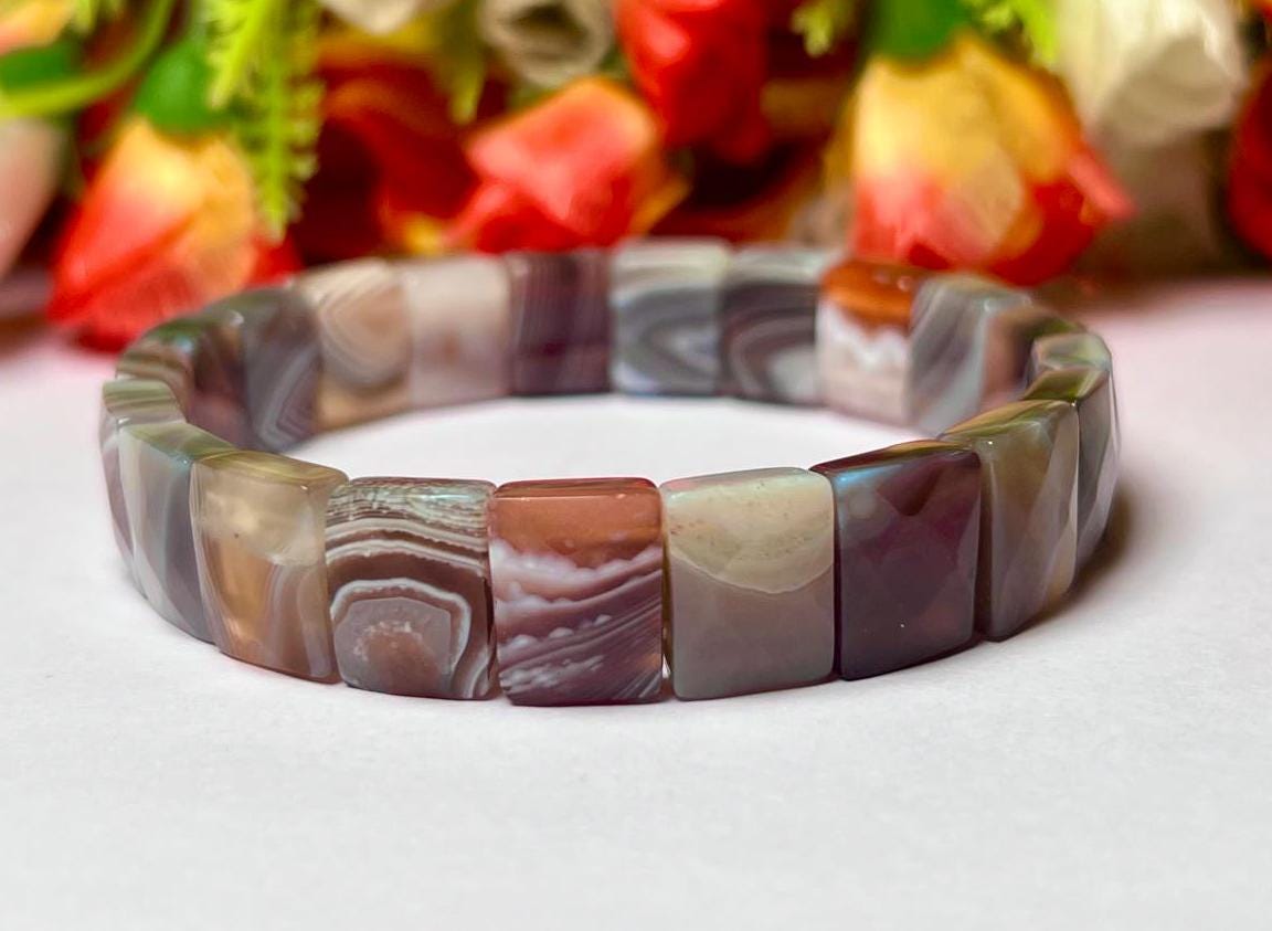 15 MM Botswana Agate Stone Bracelet l Stretchable Bracelet