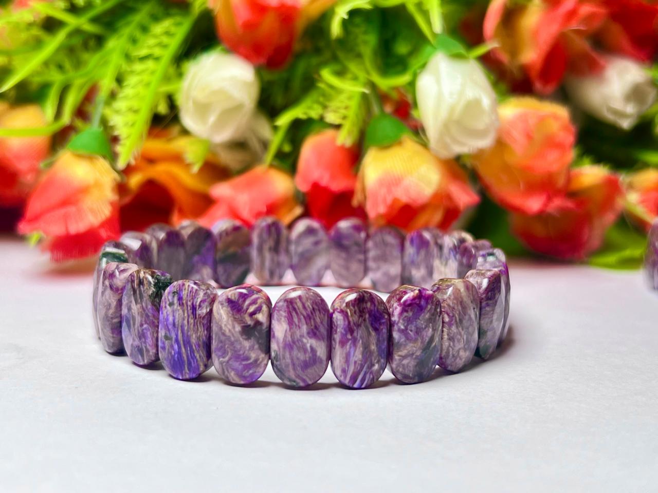 15 MM Charoite Stone Bracelet l Stretchable Bracelet