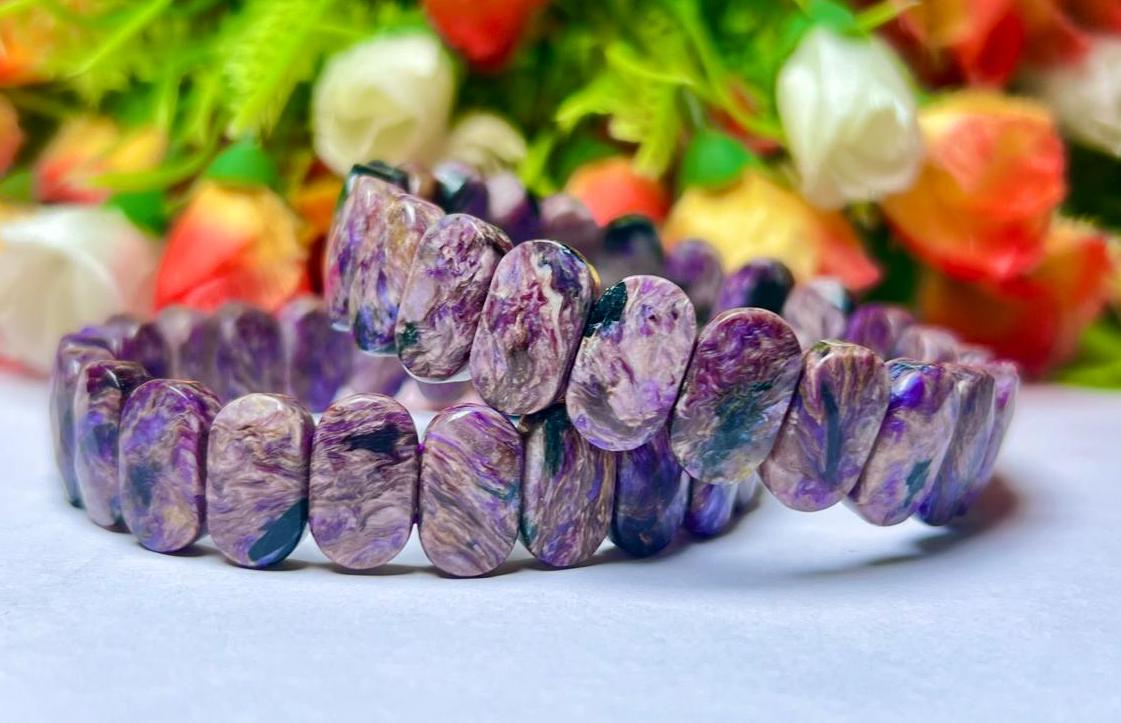 15 MM Charoite Stone Bracelet l Stretchable Bracelet