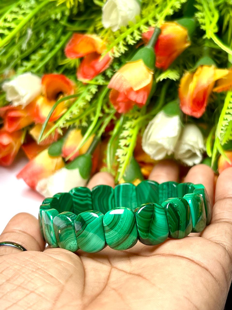 15 MM Malachite Stone Bracelet l Stretchable Bracelet AAAAA +++++