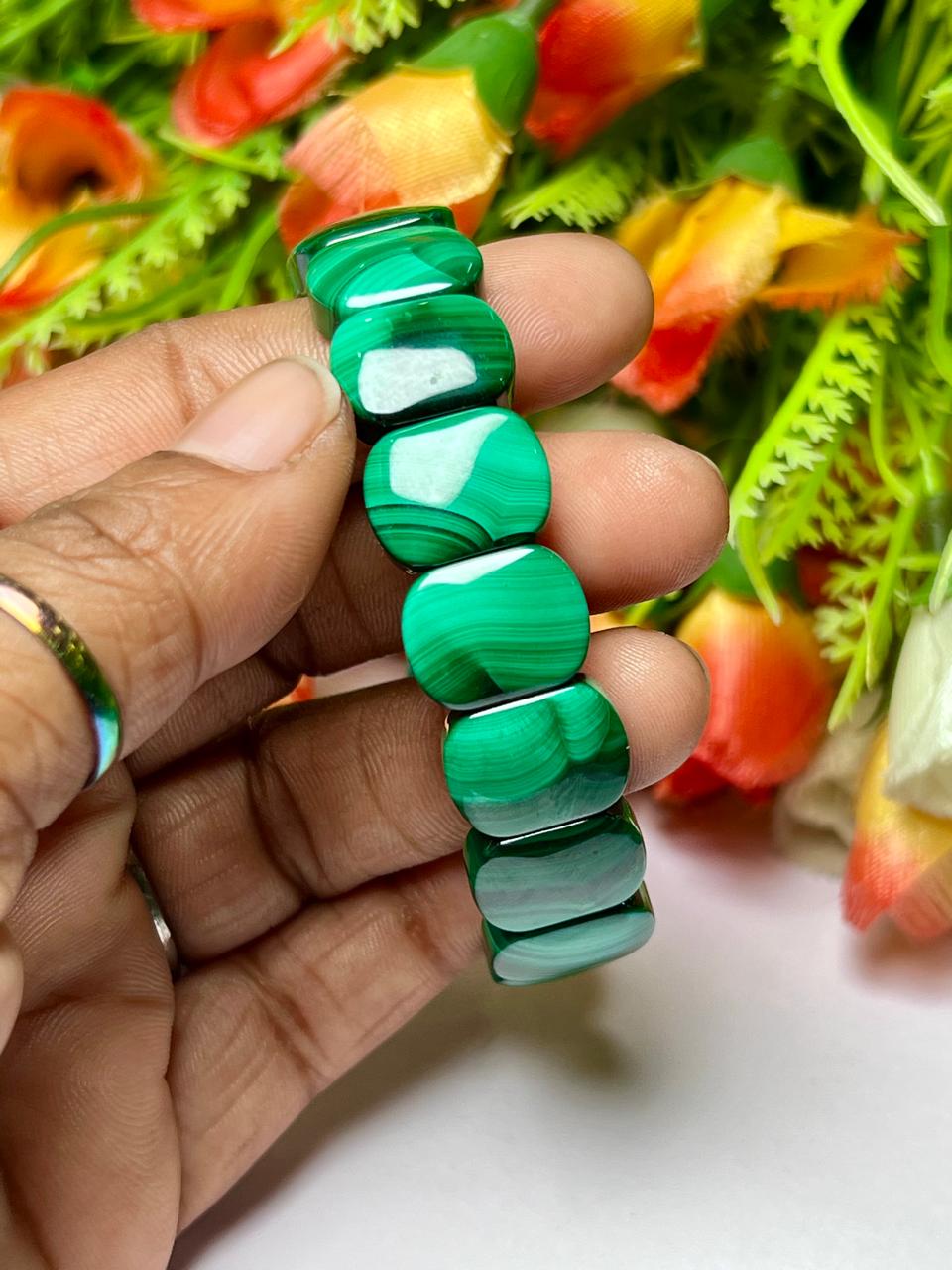 15 MM Malachite Stone Bracelet l Stretchable Bracelet AAAAA +++++