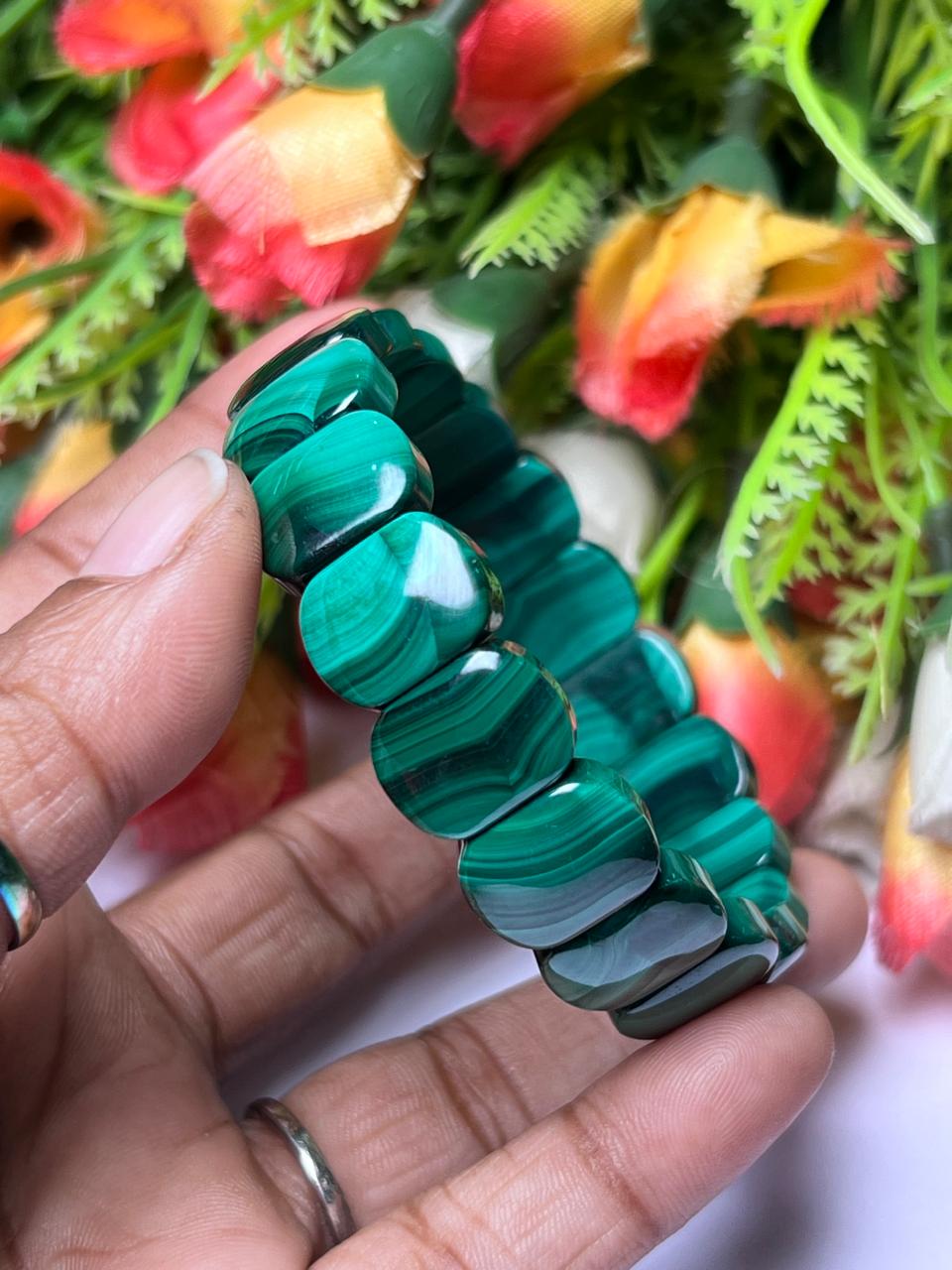 15 MM Malachite Stone Bracelet l Stretchable Bracelet AAAAA +++++