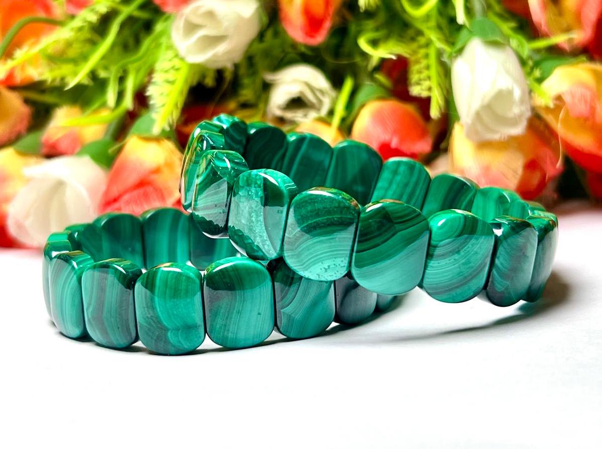 15 MM Malachite Stone Bracelet l Stretchable Bracelet AAAAA +++++