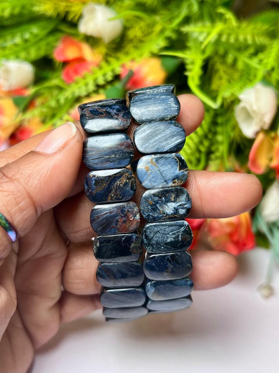 15 MM Blue Pietersite Stone Bracelet l Stretchable Bracelet AAAAA +++++