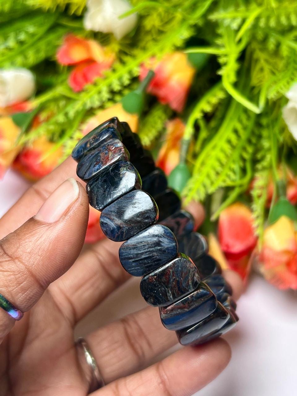 15 MM Blue Pietersite Stone Bracelet l Stretchable Bracelet AAAAA +++++