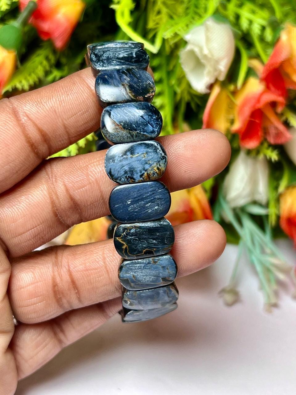 15 MM Blue Pietersite Stone Bracelet l Stretchable Bracelet AAAAA +++++