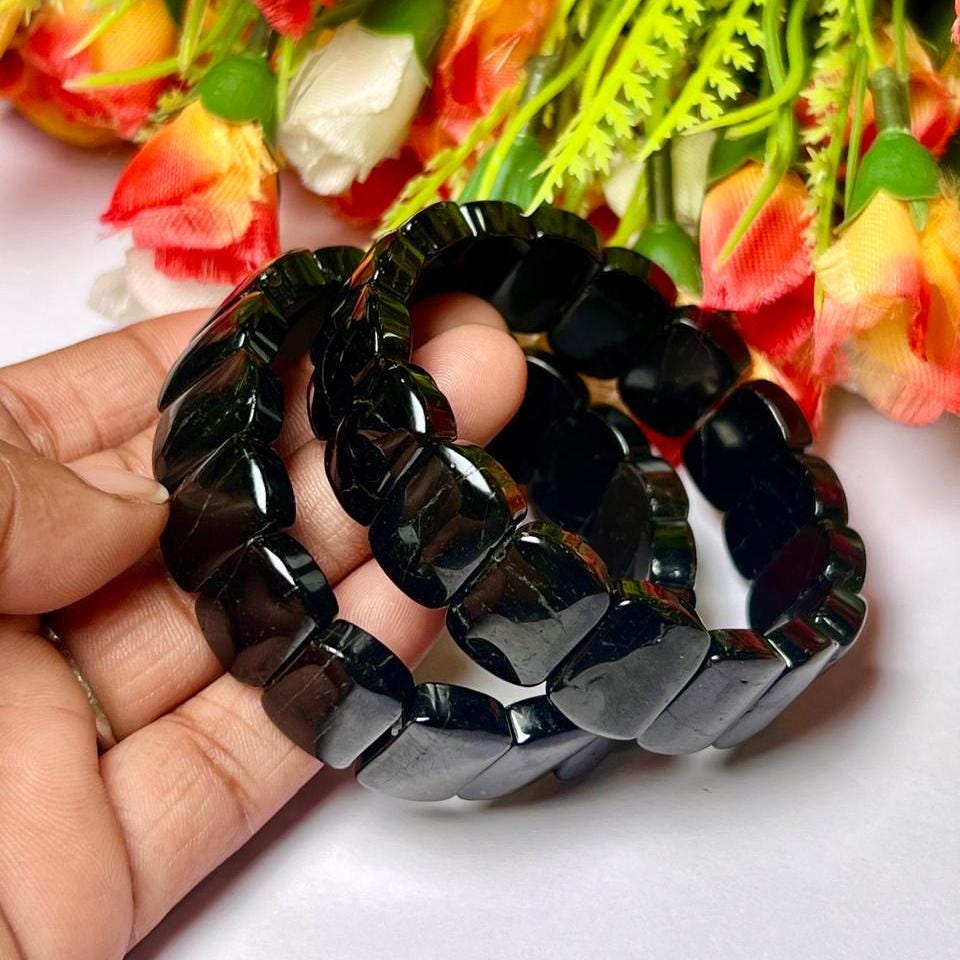 15 MM Black Tourmaline Bracelet l Stretchable Bracelet