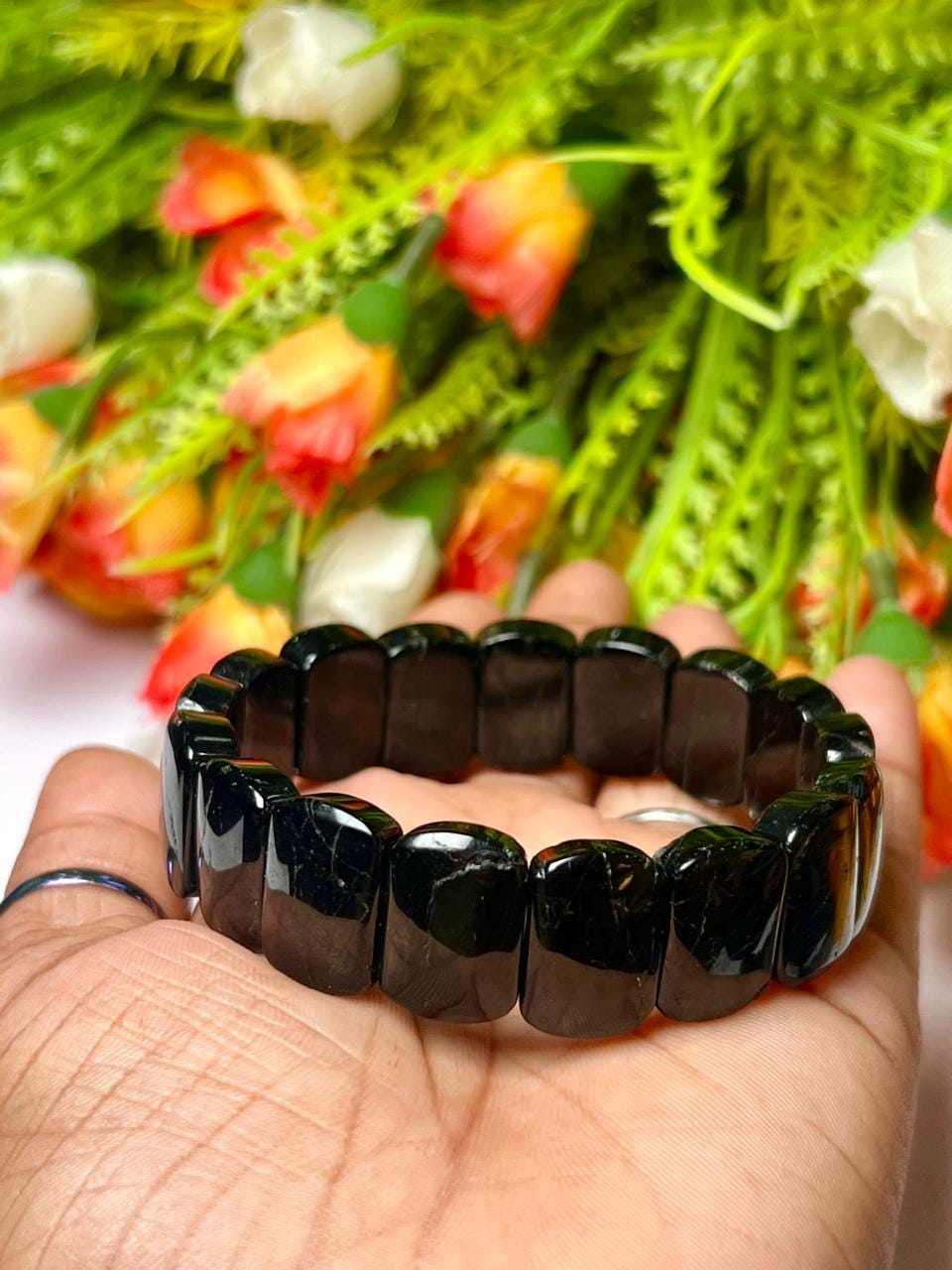 15 MM Black Tourmaline Bracelet l Stretchable Bracelet