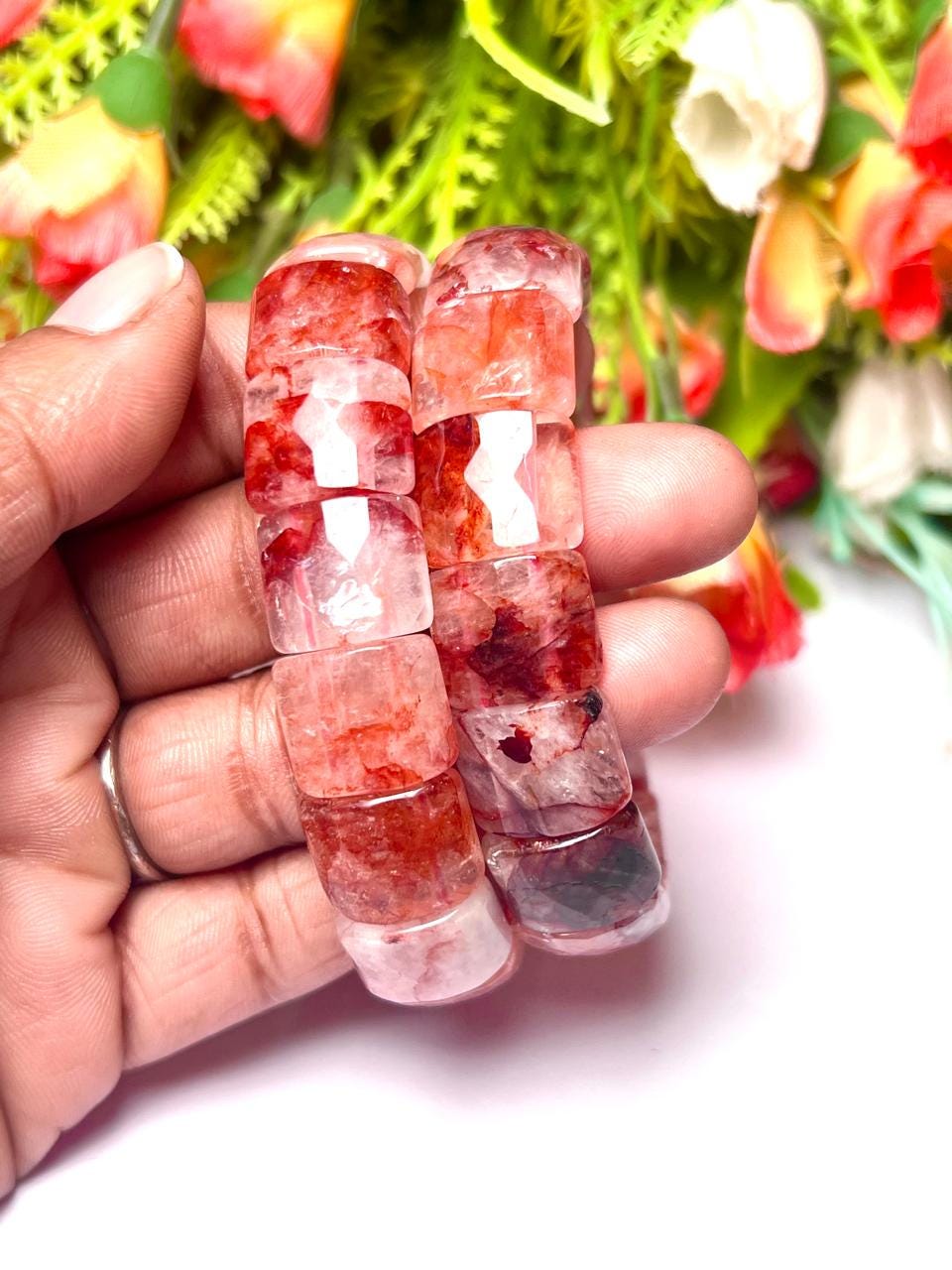 15 MM Red Fire Azeztulite Stone Bracelet l Stretchable Bracelet