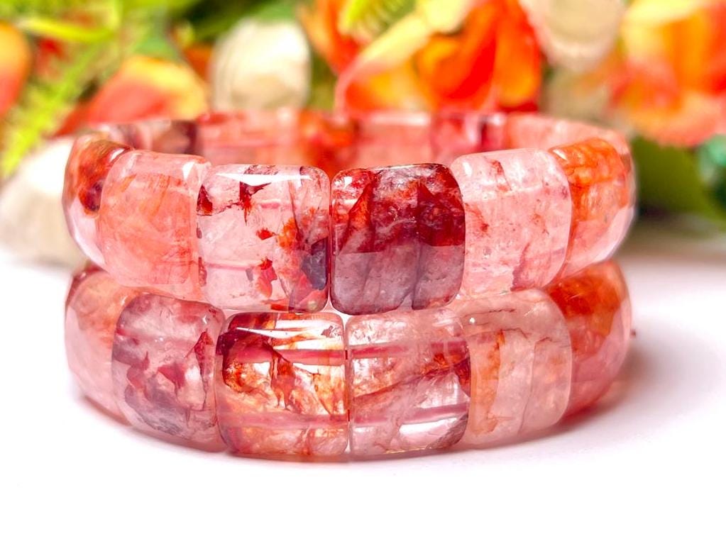 15 MM Red Fire Azeztulite Stone Bracelet l Stretchable Bracelet