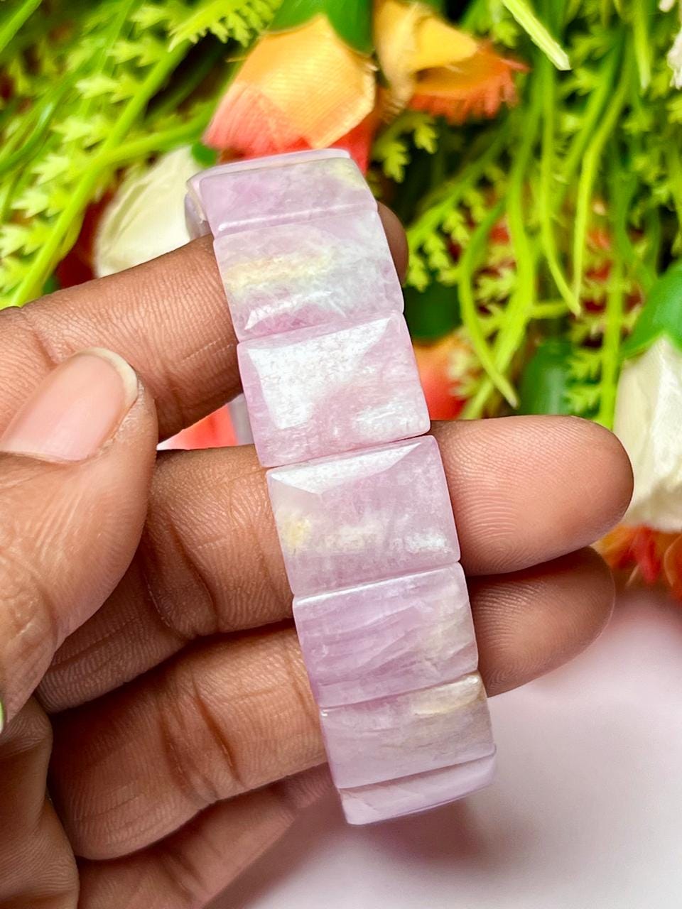 15 MM Kunzite Stone Bracelet l Stretchable Bracelet