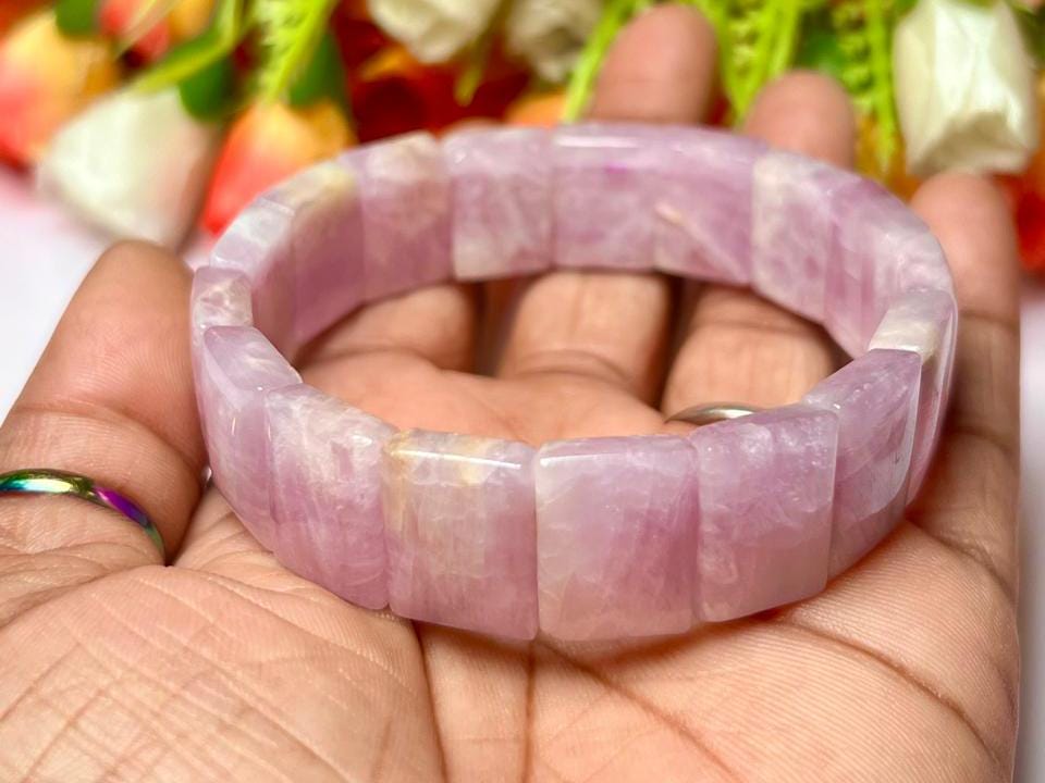 15 MM Kunzite Stone Bracelet l Stretchable Bracelet