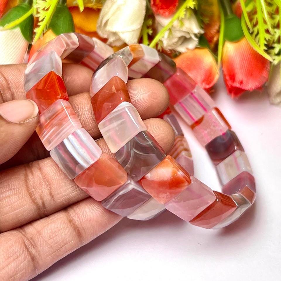 15 MM Pink Botswana Agate Stone Bracelet l Stretchable Bracelet