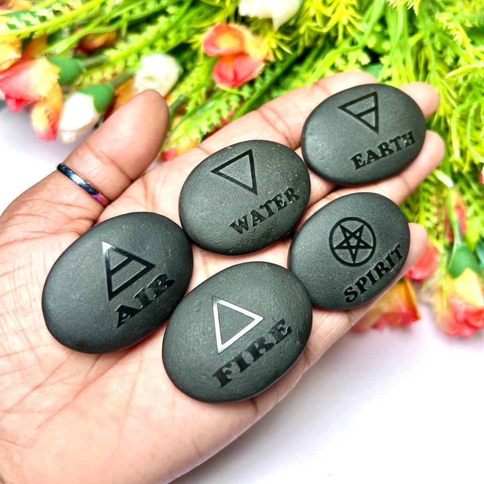 Five Elements Black Tourmaline Stone Set Earth, Air,Fire,Water & Spirit Magic, Spells, Wiccan, Metaphysical