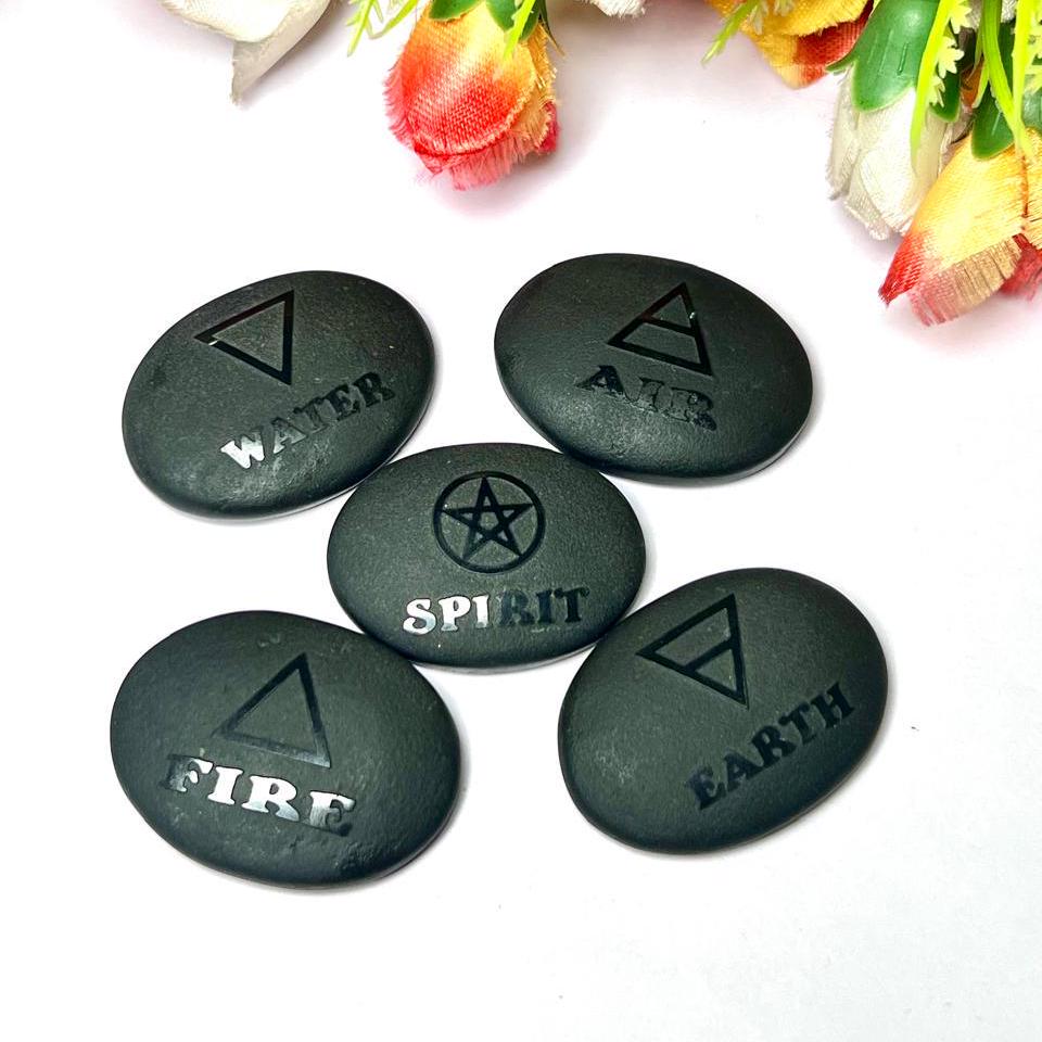 Five Elements Black Tourmaline Stone Set Earth, Air,Fire,Water & Spirit Magic, Spells, Wiccan, Metaphysical